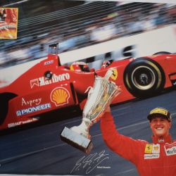 Affiche vintage originale Michael Schumacher pour l'huile Schell Luxembourg, années 80
