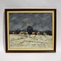 Alphonse NIES (1924-1992) : Village luxembourgeois sous la neige, Huile sur toile