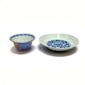 Ensemble vintage en porcelaine émaillée bleu et blanc, assiette et bol XIXe siècle