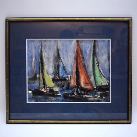 Aquarelle signée de Paul Reichling, La régate, Prix Grand-Duc Adolphe 1969