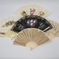 Set of five fans made of ivory-colored plastic and silk, with floral designs, 20th century