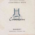 Menu du Banquet du Centenaire de l'Harmonie Concordia Wiltz, 22 mai 1960