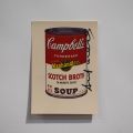 Carte postale Campbell's Soup signée, A. Warhol, format 14 x 9 cm