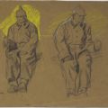 Paire de dessins de soldats allemands d'artillerie de la 1ère Guerre Mondiale, signés