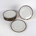 Ensemble de 10 assiettes à dessert en porcelaine dorée et noire de Limoges