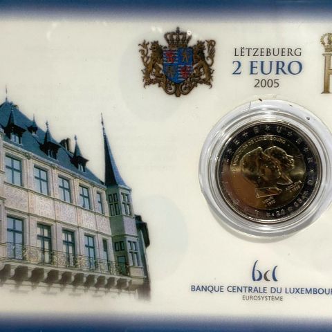 Pièce de 2 euros "Lëtzebuerg" 2005 : Collection sous plexiglas, édition luxembourgeoise