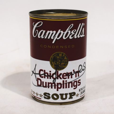 Boîte de conserve A. Warhol : Chicken Dumplings, signée et étiquetée, objet d'art