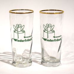 Set of 2 Wiederfräsch beer glasses, gold rim, 15 cm