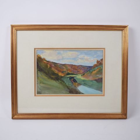 Aquarelle signée de Sosthène Weis, Vue de la Sûre, 1928