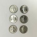 Set of 6 pieces of 5 Francs Semeuse, very good condition, 1960-1964