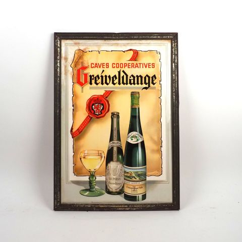 Affiche lithographiée des caves Greiveldange, dessin de Decock, 1954.