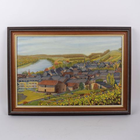 Vue de Ehnen par Léon Schadeck, huile sur toile, 40 x 60 cm
