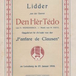 Partition de l'Opérette Den Hèr Tédo - Weimerskirch & Goetz, 1918