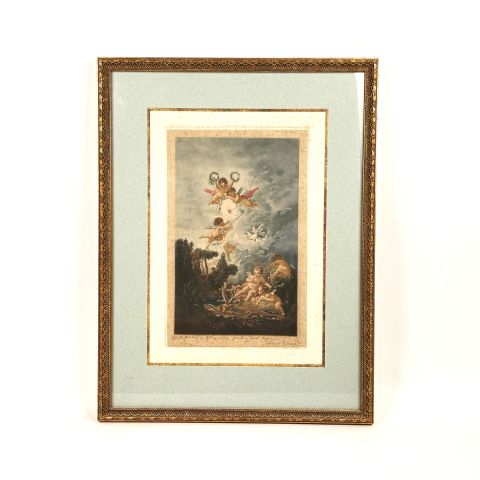 Gravure signée d'Ernest Stamp représentant des Cupidons et putti, format 32 x 19,5 cm