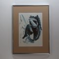 Signierte Lithographie und Originalzeichnung von Ricardo Gago, zusammengekauerte Frau
