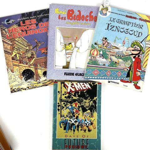 Quatre albums : Bidochons, Valérian, Iznogoud et X-Men