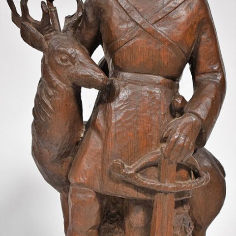 (SCULPTURE/RELIGIOSA) Saint Hubert en chêne sculpté, XIXème