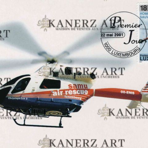 Carte postale commémorative de l'hélicoptère MD 900 d'AIR RESCUE (2001)