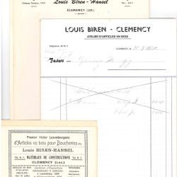 Seltener Satz von Handelsprospekten und Rechnungen von Unternehmen von Louis Biren