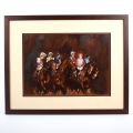 Oil on paper signed by HOBI: Jockeys, size 24 x 34 cm