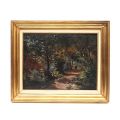 Oil on canvas, "Walkers in the Forest" by Prosper De Wit, 34 x 45 cm