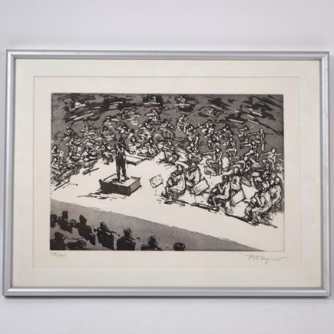 Gravure originale de Pit Wagner, "L'orchestre", signée, limitée à 175 exemplaires