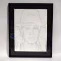 Dessin signé de A. Warhol représentant Joseph Beuys, encadré et annoté