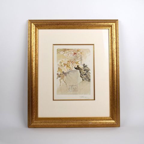 Gravure colorée de Salvador Dalí, signée, inspirée de la Divine Comédie