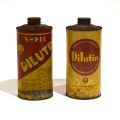 Vintage Shell Dilutin : Réunion de 2 bidons d'huile avec mention Shell Luxembourgeoise