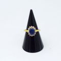 Bague en vermeil avec Disthène bleu et diamants roses, taille 55
