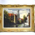 Paysage urbain : Canal vers le Markt - Huile sur toile, signée
