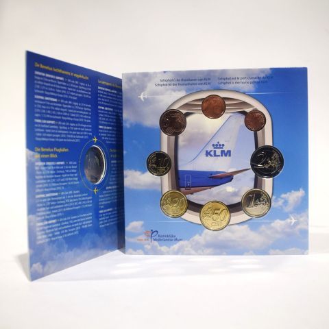 EURO 2019 : Pochette de pièces sur les aéroports du Bénélux en plexiglas