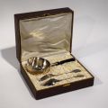 Ensemble en ARGENT massif : cassolette ébène, couverts rocaille, poinçons