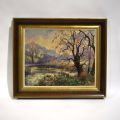 Tableau signé G. Coling (XXe siècle) : Paysage d'automne en bord de rivière