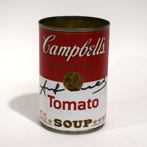 Boîte de conserve Campbell's Tomato Soup signée, œuvre inspirée d'A. Warhol