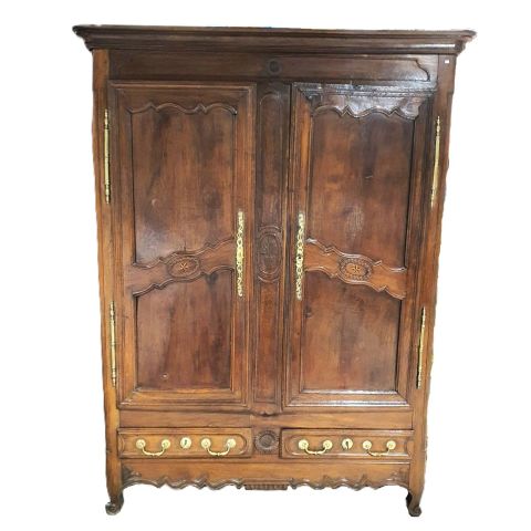 Armoire lorraine XVIIIe sculptée, 2 portes et 2 tiroirs, bel état