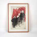 Contemporary drawing of a family, signed watercolor, dated 1999, 36.5 x 24 cm