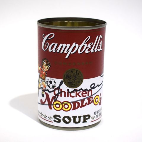 Boîte Campbell's d'après A. Warhol, signée, originale, sans certificat, 10 x 6,7 cm