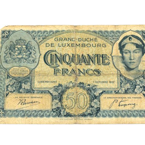 Billet de 50 Francs 1932, Grande-Duchesse Charlotte, traces d'usure