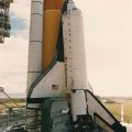 Vintage print of the Columbia shuttle at Cape Canaveral, mission STS-94