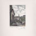 Le château de Clervaux : Gravure couleur par Géo Fosty, signée et encadrée