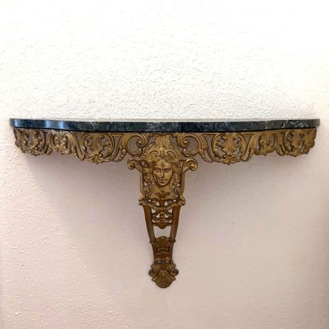 Console demi-lune en bronze doré, marbre rouge, style Rococo du XIXe siècle