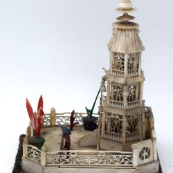 Animated miniature temple, in ivory and ivory veneer