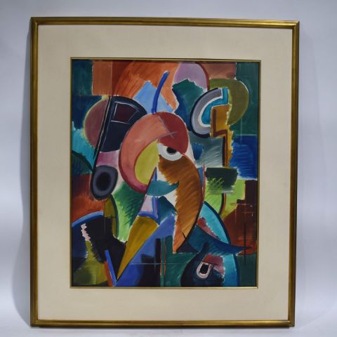 Will Kesseler (1899-1983) : Composition abstraite, Gouache sur papier, signé, 63 x 55 cm