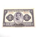10-Franken-Banknote, Großherzogin Charlotte, Luxemburg, 1944, ohne Prägung