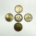 Réunion de 5 pièces de 500 lires italiennes en argent, années 1959 à 1965