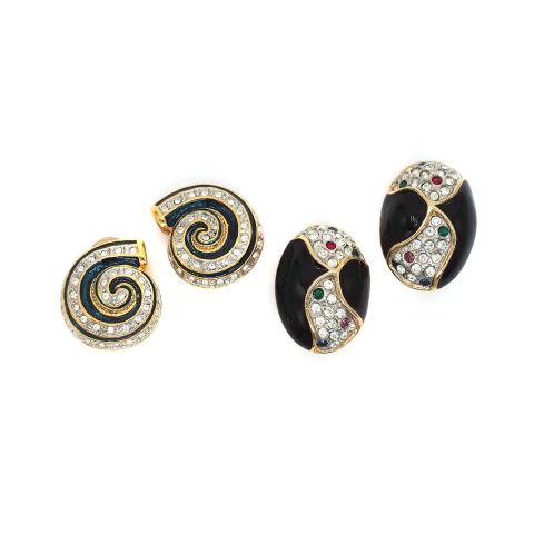 Boucles d'oreilles vintage en métal doré avec strass, en très bon état
