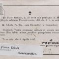 Carte de décès d'Athalia Perlia d'Einsweiler : Trèves à Lorenzweiler, 1897