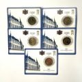 Set of 5 commemorative 2 euro cardcoins "Lëtzebuerg" 2007 collection