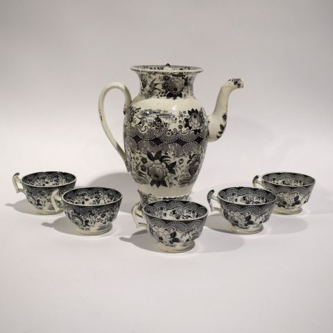 Ensemble ravissant de cafetière et tasses en faïence fine BOCH Septfontaines